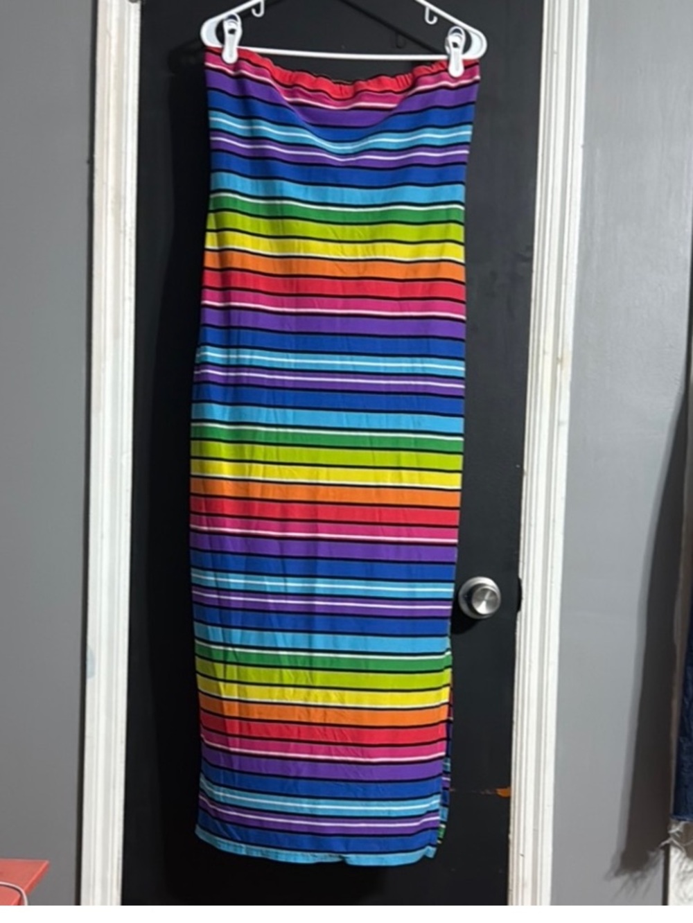 Love Rainbow Striped Strapless Maxi Dress Size: XL Stretch Length: 46”